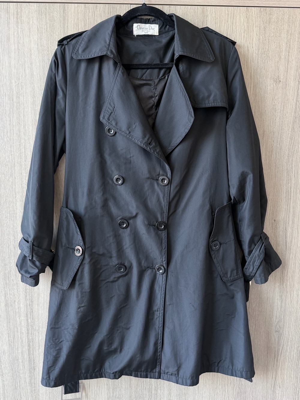 Authentic Christian Dior Black Double-Breasted Trench Coat. Size 40 (8)